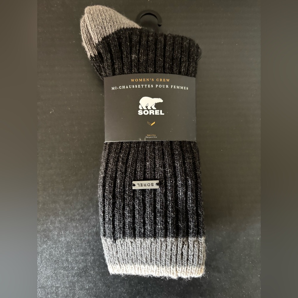 Sorel Black and Gray Women's Crew Socks